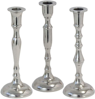 Silver Metal Dinner Table Pillar Candlestick Candle Holder Decoration - Design Varies