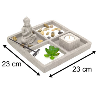 Stone Japanese Zen Garden Kit | Miniature Desktop Zen Garden Set Tealight Candle Holder | Meditation Accessories Buddha Ornaments