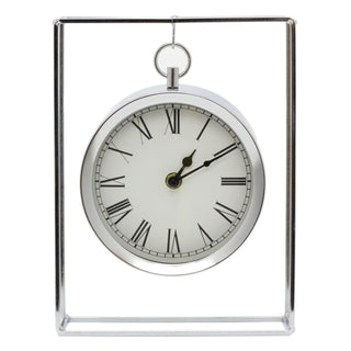 Stylish Hanging Sliver Modern Mantel Clock | Suspended Chrome Table Clock | 25cm Living Room Mantle Clock