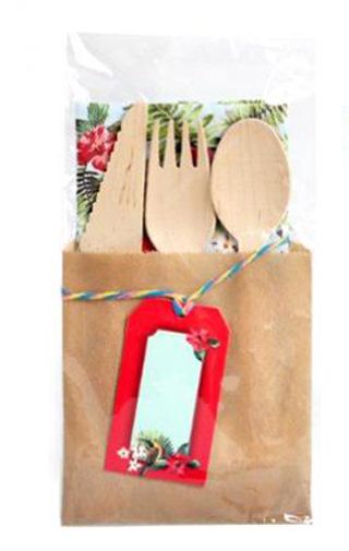 Temerity Jones Summer Festival Wooden Single Individual Cutlery And Napkin Set Party Tableware