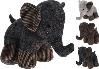 Textured Tartan Fabric Elephant Decorative Animal Novelty Doorstop - Colour Varies