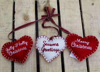 Triple Felt Fabric Hanging Hearts Christmas Decoration