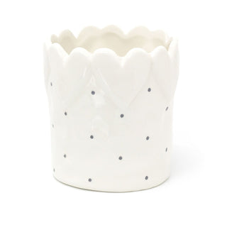 White Heart Polka Dot Ceramic Plant Pot Holder | Decorative Embossed Cachepot Planter | Indoor Planter Flower Pot