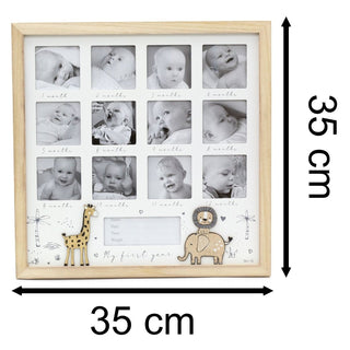 Wooden 12-Aperture Keepsake New Baby Photo Frame for First Year Memories