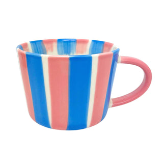 Hand Painted Candy Stripe Mug 300ml Pink & Blue Fine China Tea Coffee Cup