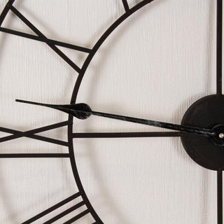 60Cm Stunning Metal Skeleton Roman Numeral Clock - Black Iron Wall Clock