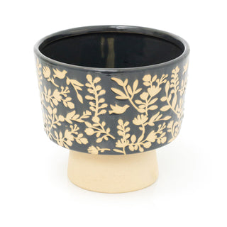 Synergy Embossed Bowl Planter | Floral Bird Ceramic Cache Plant Pot Flower Pot | Raised Plant Pot Planter