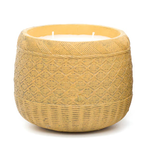 Boho Rattan Design Cement Candle Pot With 2 Wick Candle | Rustic 2 Wick Candle And Holder | Decorative Candles - Design Varies One Supplied