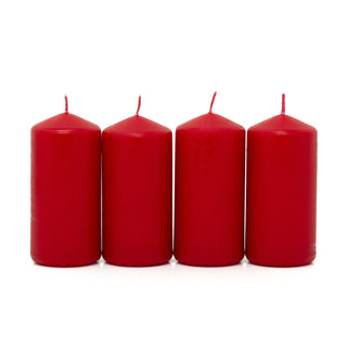 Set of 4 Red Pillar Candles | Unscented Wax Candles for Home & Events - 5x10cm