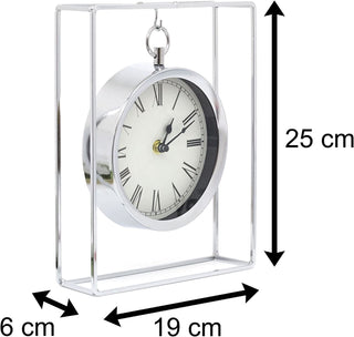 Silver Hanging Table Clock | Suspended Mantel Clock In Chrome Frame - 25cm