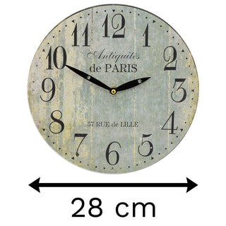 Paris 28Cm Distressed Round Wall Clock - Duck Egg Blue