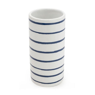 Harbour Stripe Ceramic Toothbrush Holder | Nautical Bathroom Tumbler Storage Cup