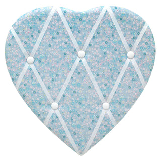 Ditsy Floral Fabric Heart Padded Memo Notice Photo Pin Board ~ Blue