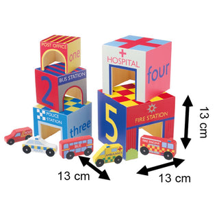 Childrens Emergency Service Stacking Cubes Wooden Stacking Toys Building Blocks