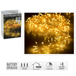 100 LED Silver Wire Fairy Lights | Battery Operated With 8 Lighting Modes Weatherproof Battery Box | Warm White String Lights For Indoor Outdoor