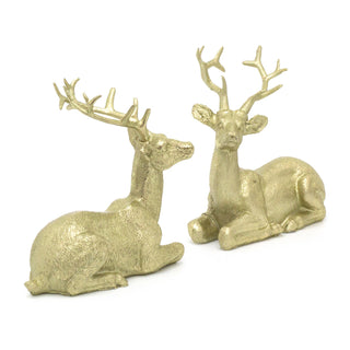 Stunning Gold Effect Lying Reindeer Ornament ~ Winter Reindeer Christmas Decoration 10cm - Design Varies One Supplied