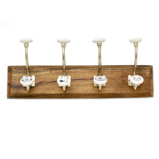 Safari Jungle Kids Wall Hooks | 4 Double Hooks on Wooden Base Wall Coat Rack