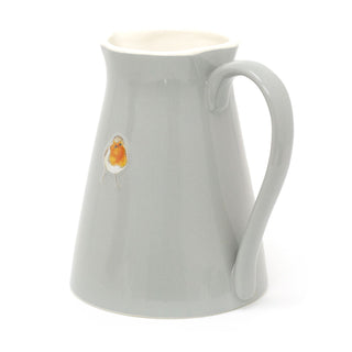 Pretty Robin Embossed Ceramic Serving Jug | Grey Water Pitcher China Milk Jug | Country Kitchen Jugs Porcelain Flower Vase