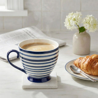 Jeff Banks Mug, 330ml Blue and White Striped Ceramic Tea and Coffee Mug