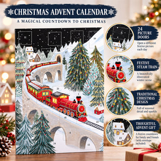 Xmas Train on a Viaduct Christmas Advent Calendar, Snowy Steam Train Scene