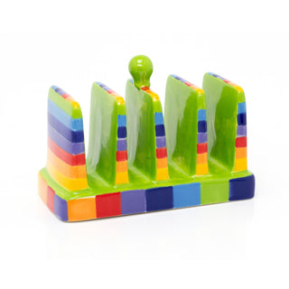 Hand Painted Rainbow Stripe Ceramic Toast Rack | Multicoloured Kitchen Toast Rack 4 Slice | 4 Slot Square Toast Rack Toast Holder