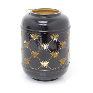 26cm Honey Bee Black Metal Hurricane Candle Lantern | Decorative Candle Holders For Home Garden Patio | Indoor Outdoor Bee Lantern