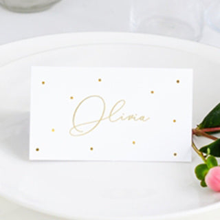 Pack Of 10 Gold Polka Wedding Place Cards | Wedding Table Name Cards | Small Tent Cards Place Name Cards