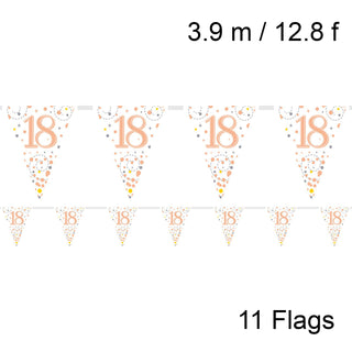 12.8ft Holographic Happy 18th Birthday Bunting | 11 Pennant Flags Triangle Rose Gold Happy Birthday Bunting | Happy Birthday Sign Rose Gold Birthday Decorations
