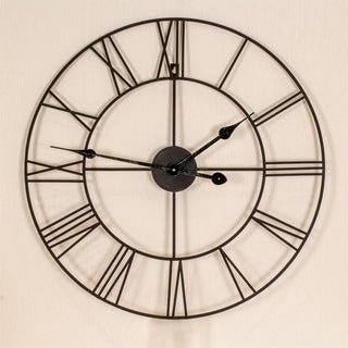 60Cm Stunning Metal Skeleton Roman Numeral Clock - Black Iron Wall Clock