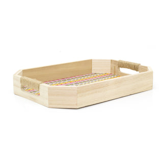 34cm Kasbah Multicolour Weave Rectangle Tray | Boho Wooden Tray With Handles | Kitchen Tea Coffee Tray Breakfast Tray