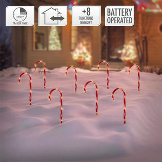 8 Piece Outdoor Christmas Candy Cane Lights Pathway Lighting | Set Of 8 LED Candy Cane Christmas Lights Path Markers | Outdoor Light Up Christmas Candy Canes