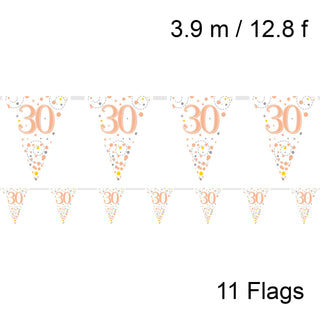 12.8ft Holographic Happy 30th Birthday Bunting | 11 Pennant Flags Triangle Rose Gold Happy Birthday Bunting | Happy Birthday Sign Rose Gold Birthday Decorations