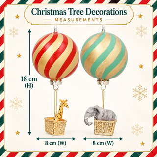 Set Of 2 Circus Elephant And Giraffe Hot Air Balloon Decorations, Gisela Graham