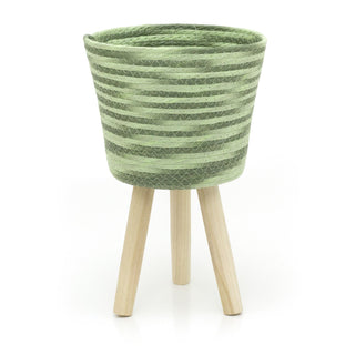 Set Of 2 Green Woven Basket Plant Pot | Indoor Planter With Legs | Flower Basket Cache Pots