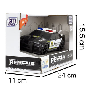 Friction-Powered Toy Police Car Lights & Siren | Black & White Cop Car for Kids