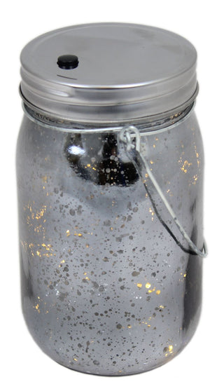 Mercury Glass Light Up LED Mason Jar Christmas Lantern With Handle ~ Black