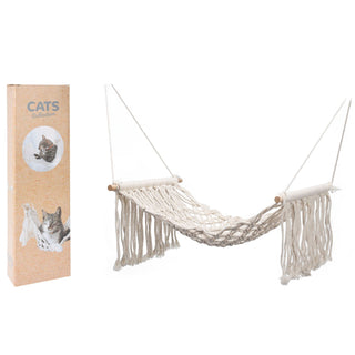 Macramé Hanging Cat Hammock | Elevated Indoor Cream Rope Cat Cradle Bed