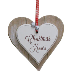 Wooden Hanging Heart Christmas Decoration - Christmas Kisses