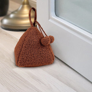 Childrens Sherpa Fleece Pyramid Doorstop Kids Teddy Fleece Door Stop With Handle