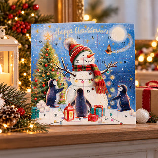 Festive Fun Christmas Advent Calendar Greetings Card, Snowman & Penguins