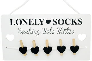 Humorous Lonely Socks Wooden Sign Plaque With Pegs ~ Lost Sock Organizer