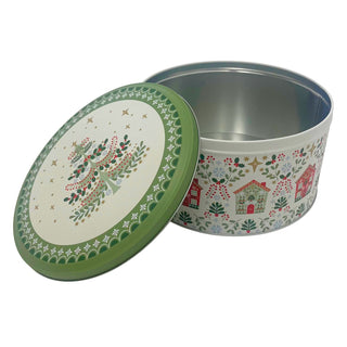 Alpine Houses Christmas Cake Tin, 23cm Round Gisela Graham Storage Tin