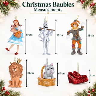 Wizard of Oz Christmas Baubles, Set of 6 Gisela Graham Resin Tree Decorations