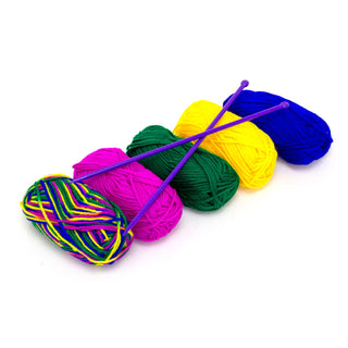 Knitting Kit 5 Multicolour Yarn Balls With 2 Needles, Beginner Knitting Set