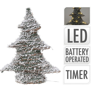 Snow Topped Mini Artificial Christmas Tree Light | Xmas Tree Decoration With 20 Led Lights Battery Operated | Christmas Tree Ornament - 40cm