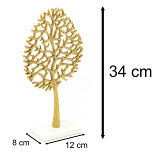 34cm Elegant Gold Tone Tree Of Life Ornament | Gold Metal Tree Of Life Sculpture On Marble Base | Gold Family Tree On Stand Centerpiece