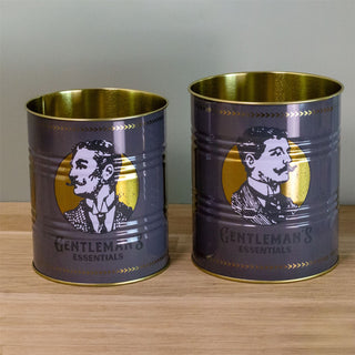 Set of 2 Retro Gentleman's Essentials Tin Cans Vintage Style Metal Display Cans