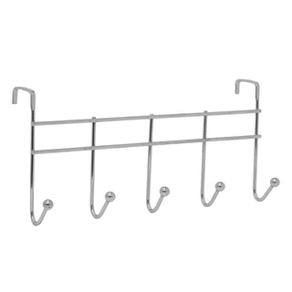 Chrome Over Door Hook Rack, 37cm 5 Hook Metal Door Hanger Storage Hooks