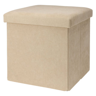 Beige Corduroy Fabric Pouffe Storage Footstool | Square Pouffes For Living Room