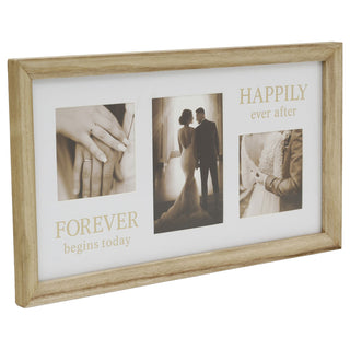 3 Aperture Wedding Photo Frame, Natural Wood Collage Display 42 x 24 cm